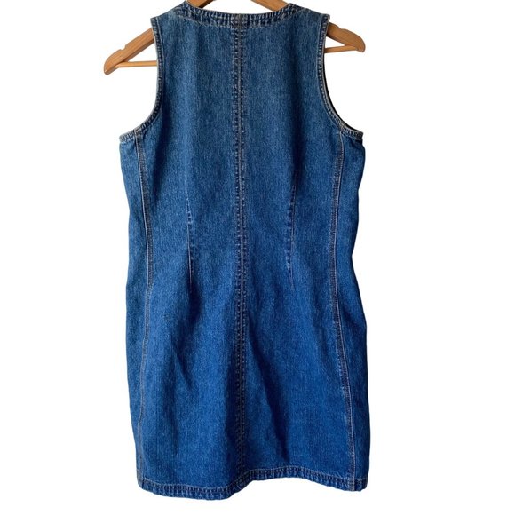 SQZ 90's Vtg Denim blue dress full zip front sleeveless retro women L‎ - Picture 2 of 7